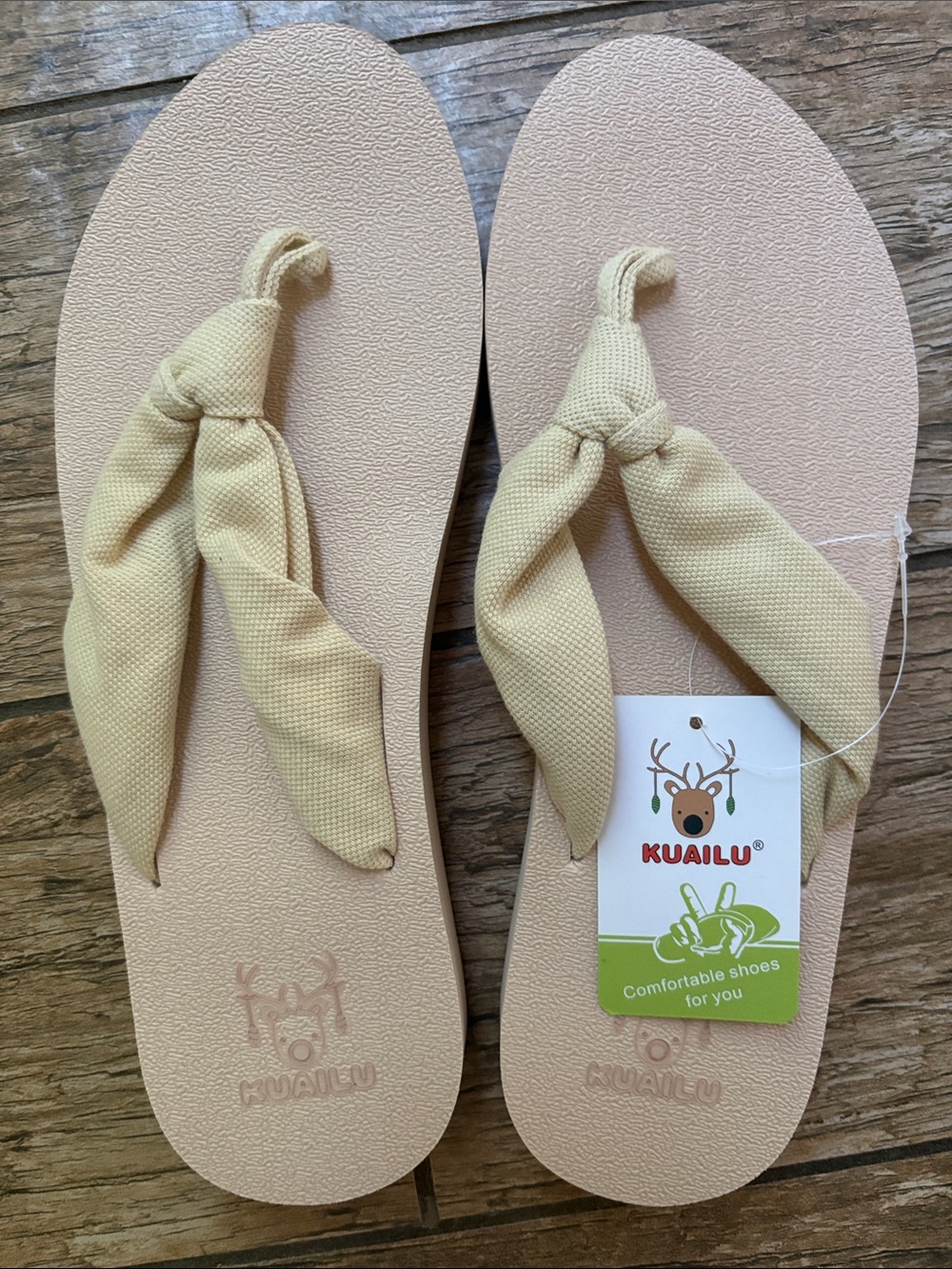 KUALILU Women's Beige Knot-Top Flip Flop Sandals size 9 women’s